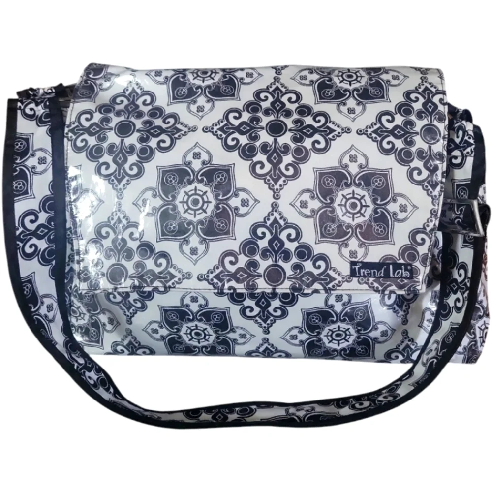 Trend Lab Black and White Floral Baby Diaper Bag Utility Set With Bottle Bag